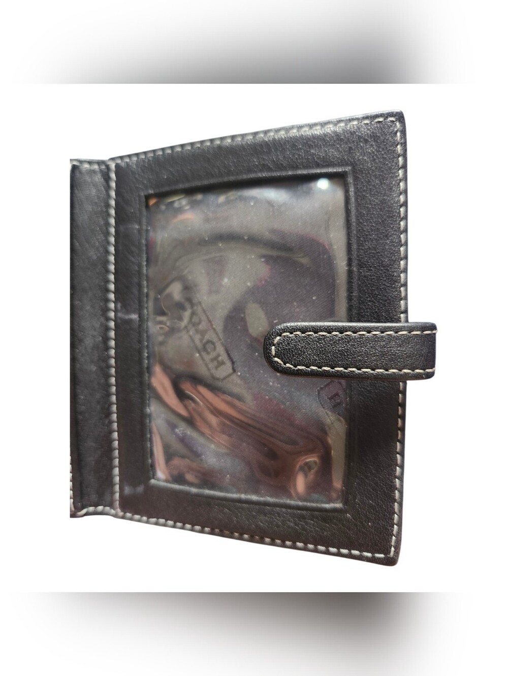 Coach Black Leather Tab Closure Wallet with White Stitching - Picture 5 of 5